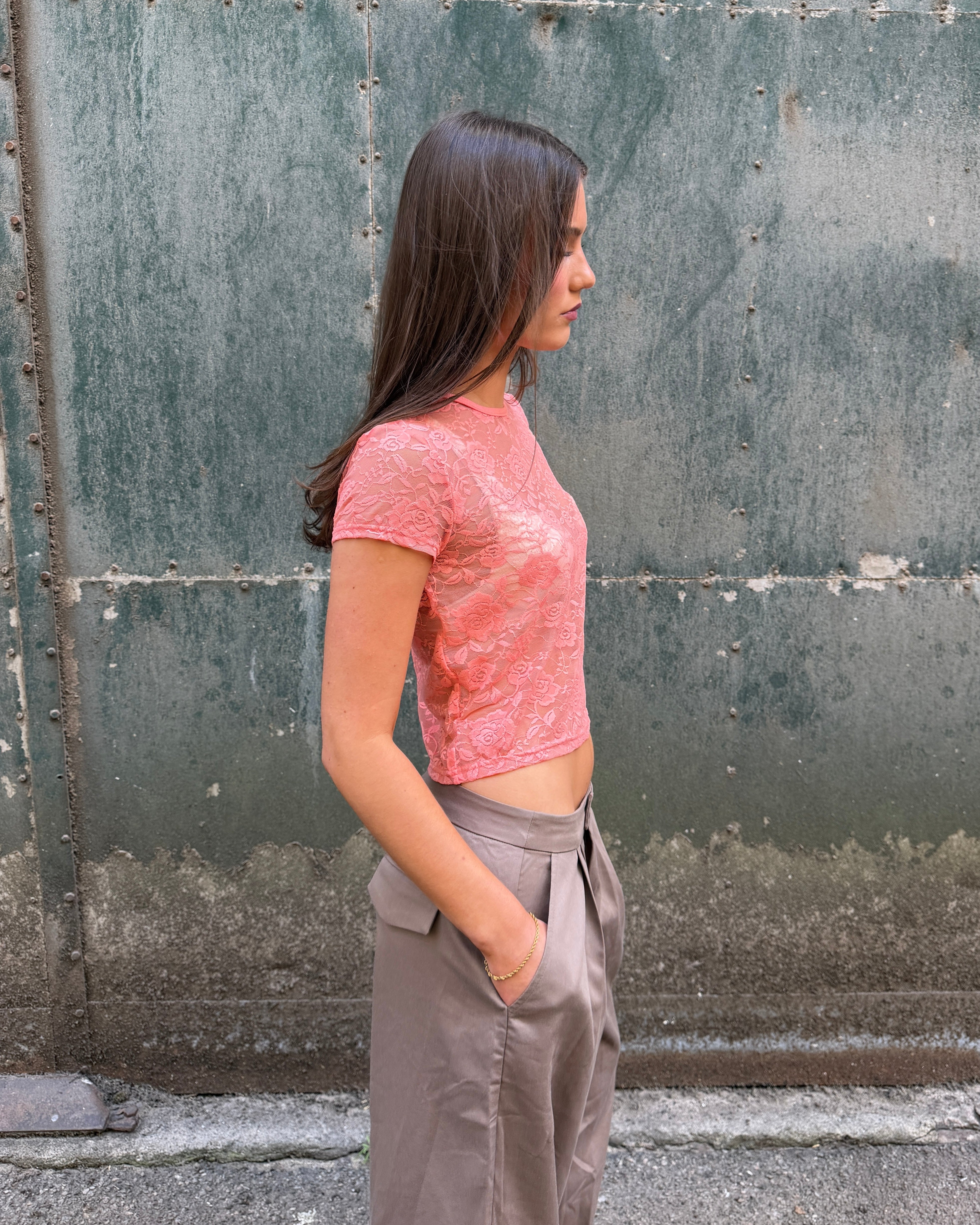 MONIQUE LACE TOP - CORAL