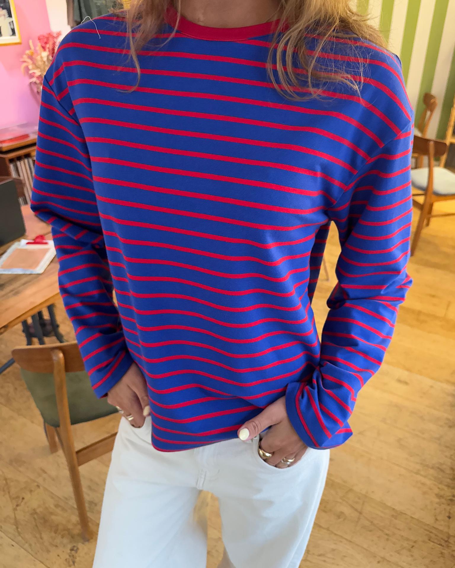 MYNTE STRIPE TEE - ROYAL BLUE/RED