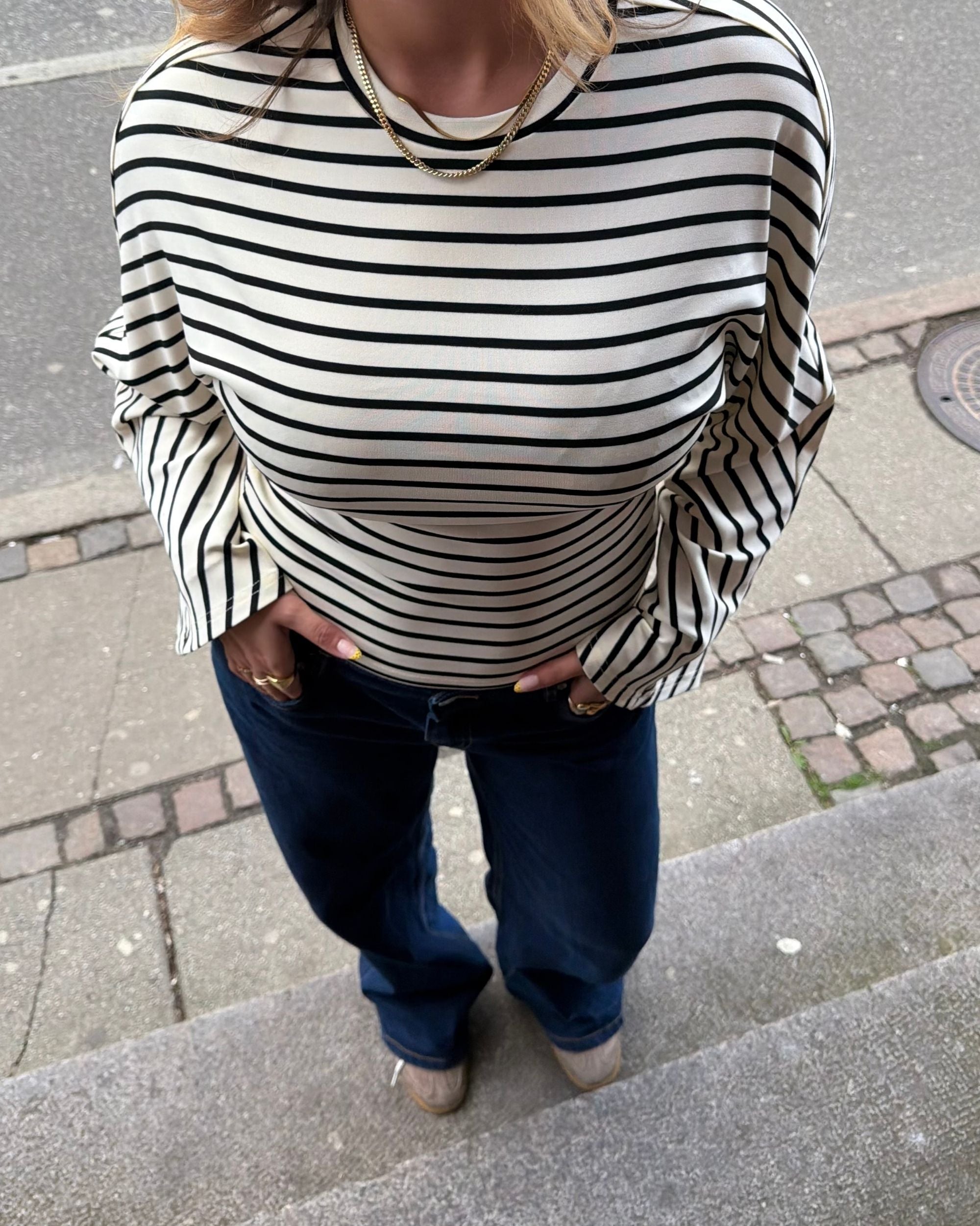 NALA STRIPE ANGEL TEE - OFFWHITE/BLACK - Dinvintageshop