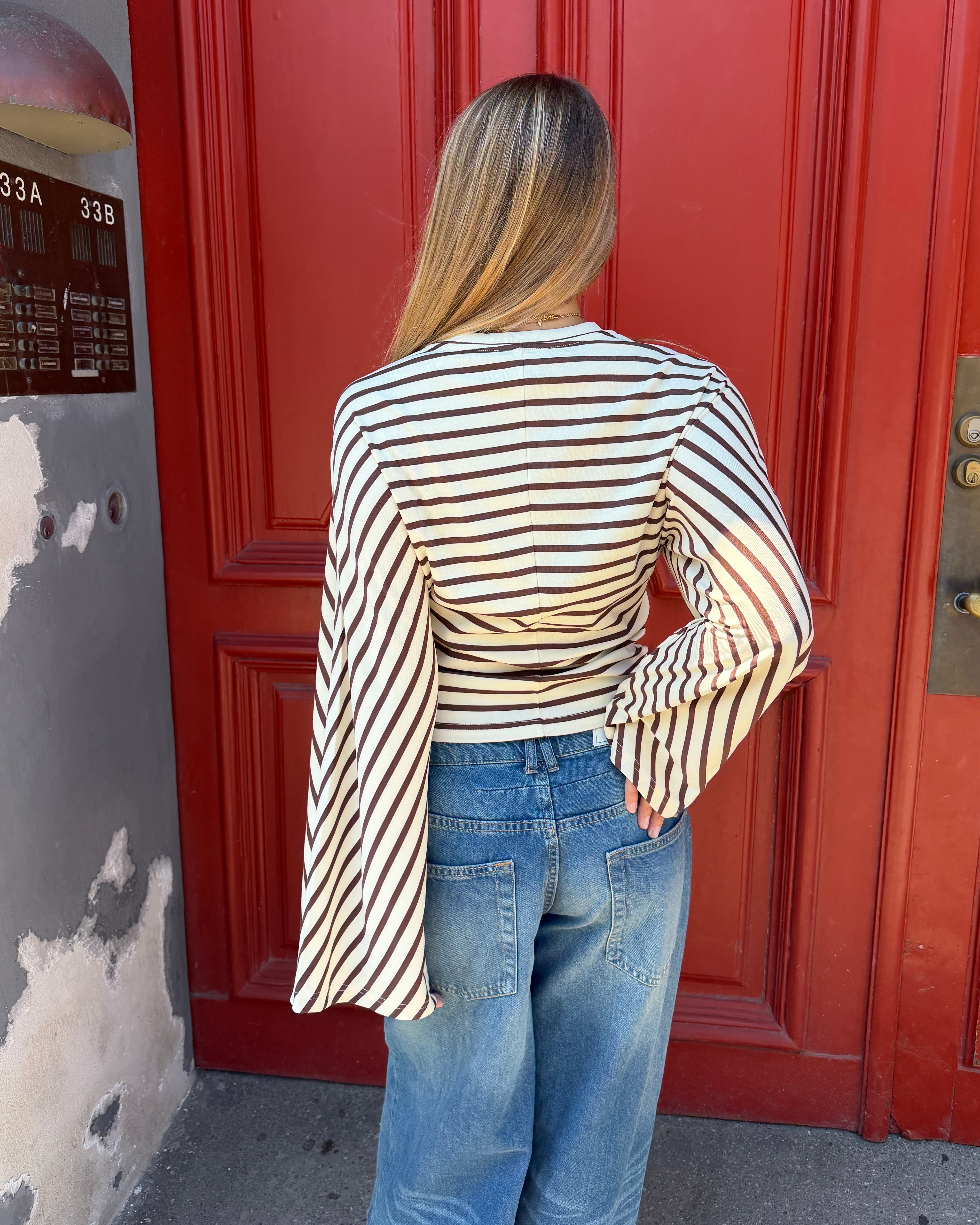 NALA STRIPE ANGEL TEE - OFFWHITE/BROWN