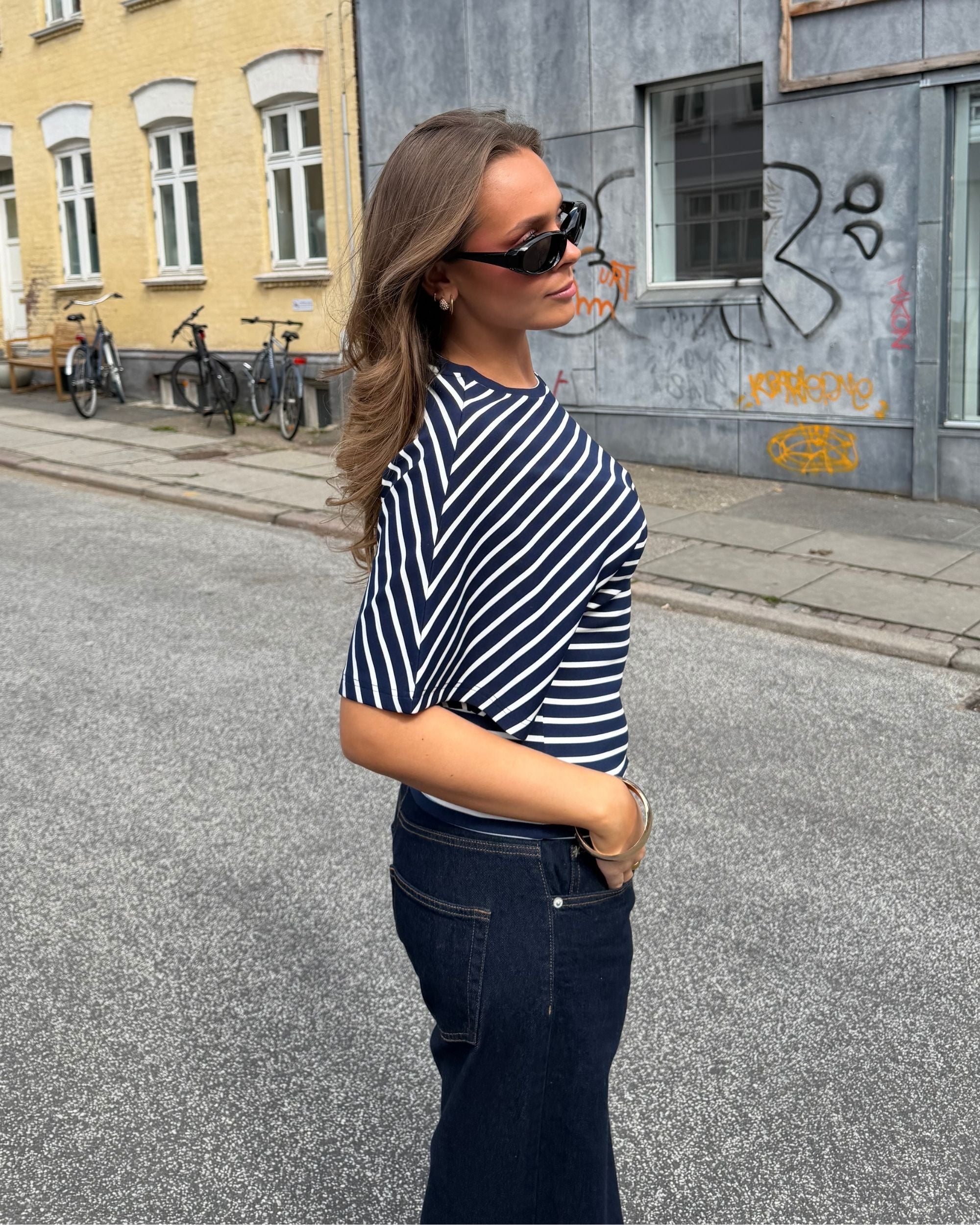 NINA STRIPE ANGEL TEE - NAVY/WHITE - Dinvintageshop