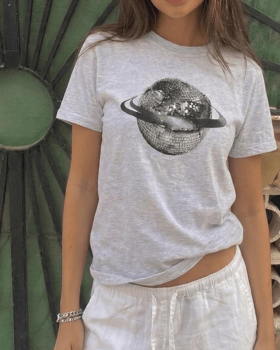 PLANET DISCO (black), BABY TEE - GREY