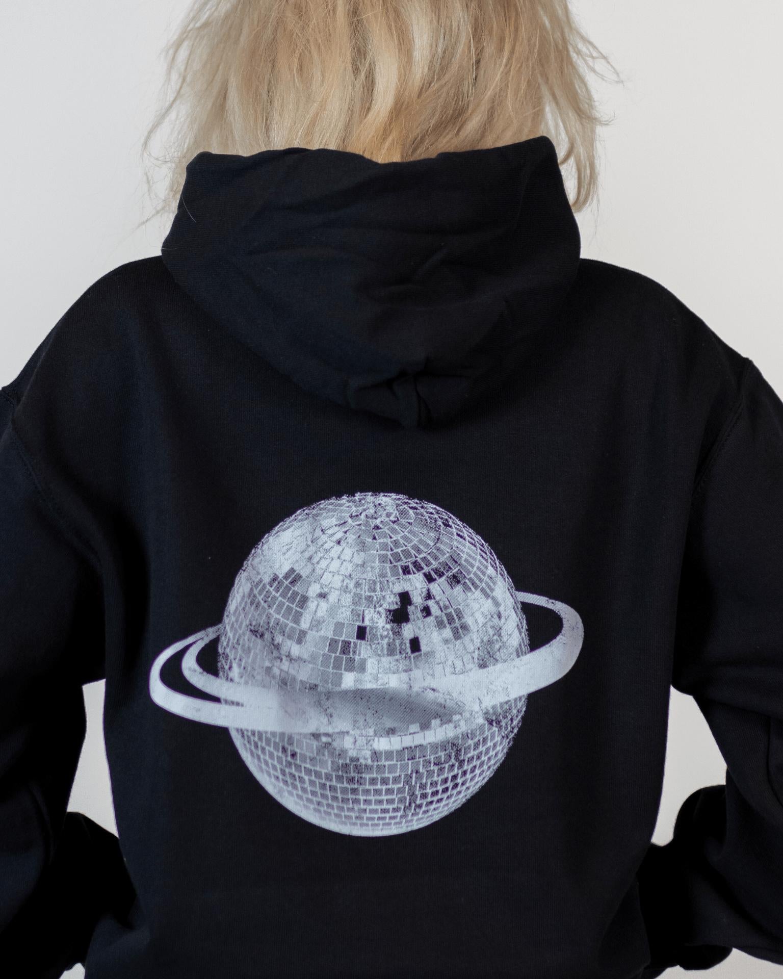 PLANET DISCO (hvid) HOODIE (rygprint) - BLACK