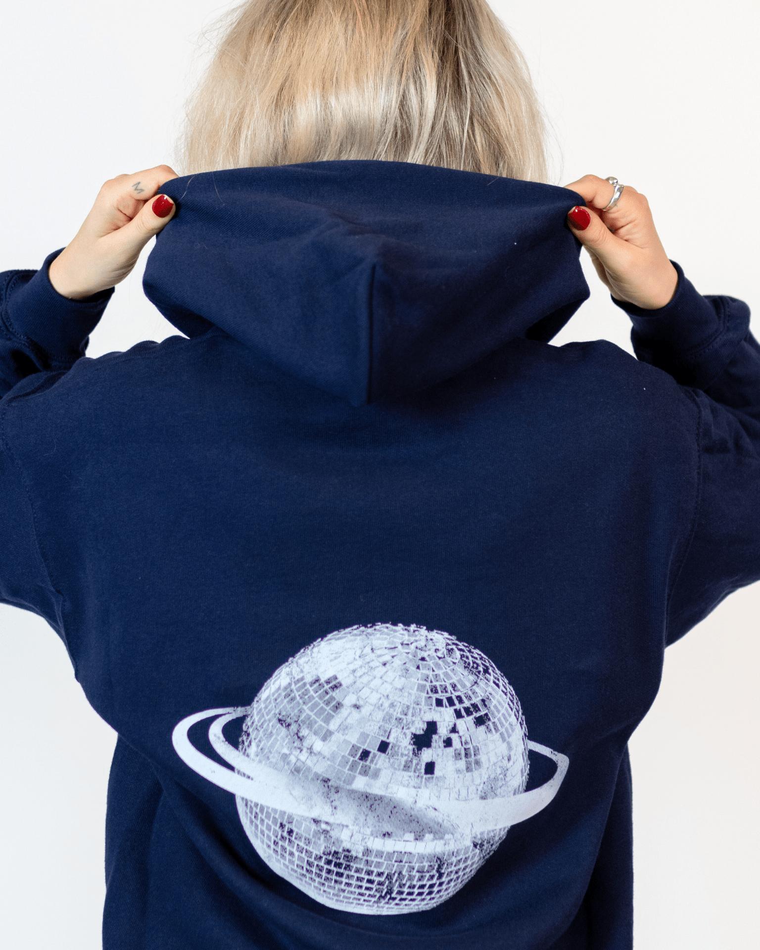 PLANET DISCO (hvid) HOODIE (rygprint) - NAVY