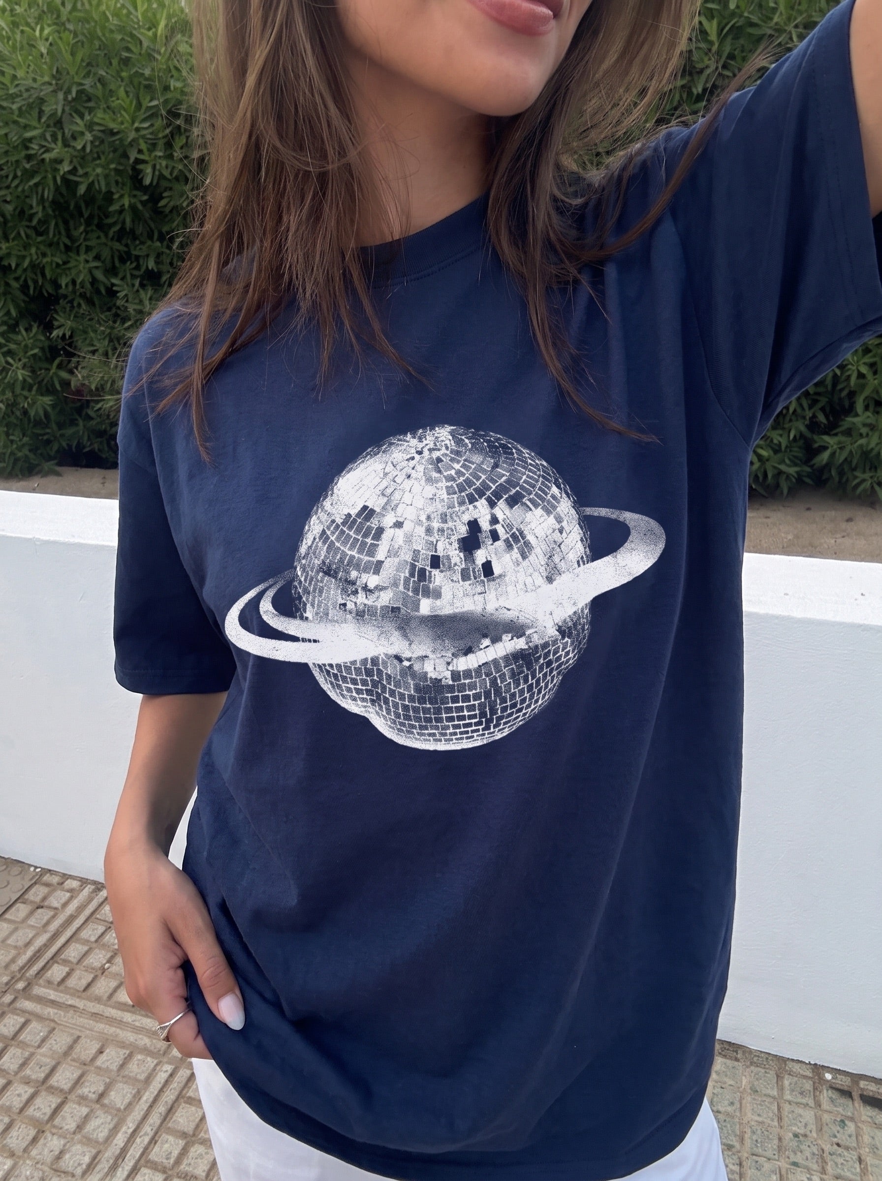 PLANET DISCO (hvid) UNISEX T-SHIRT - NAVY - Dinvintageshop