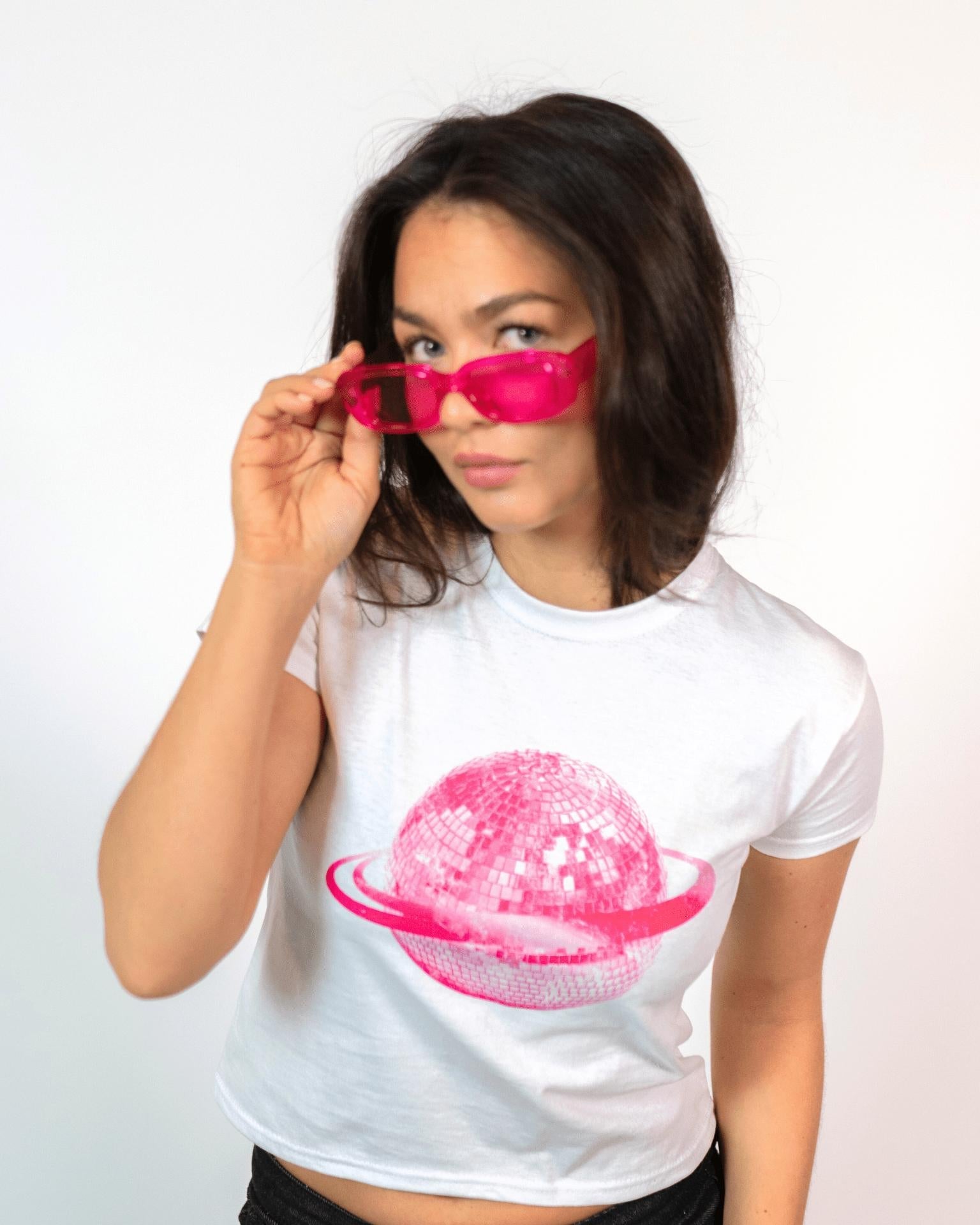 PLANET DISCO (pink), BABY TEE - WHITE
