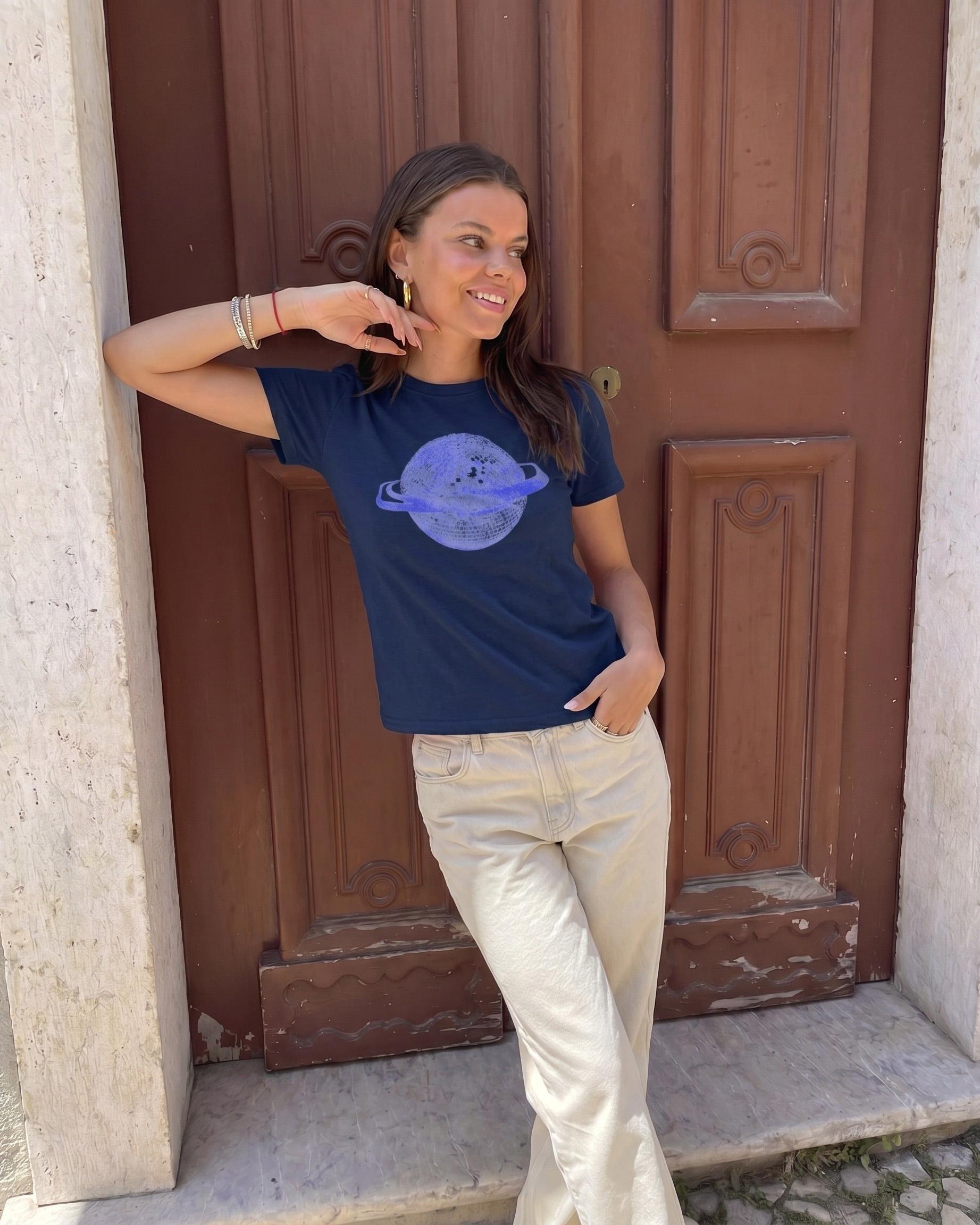 PLANET DISCO (violet), BABY TEE - NAVY