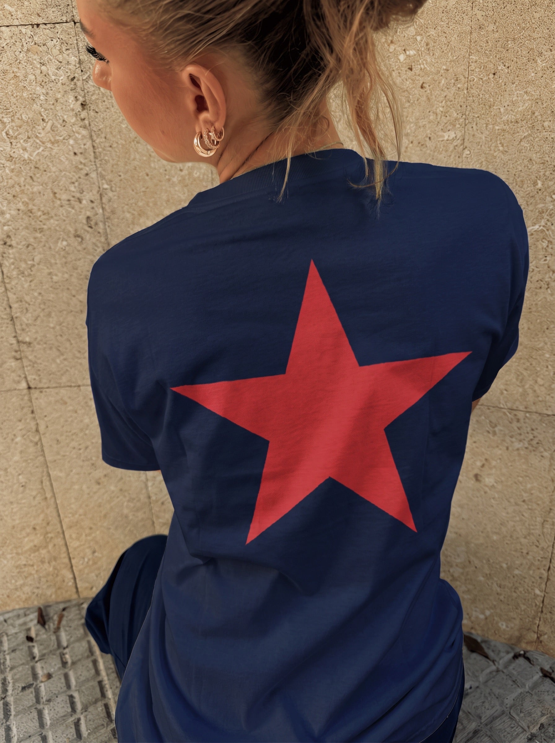 RED STAR (rygprint) UNISEX T-SHIRT - NAVY - Dinvintageshop