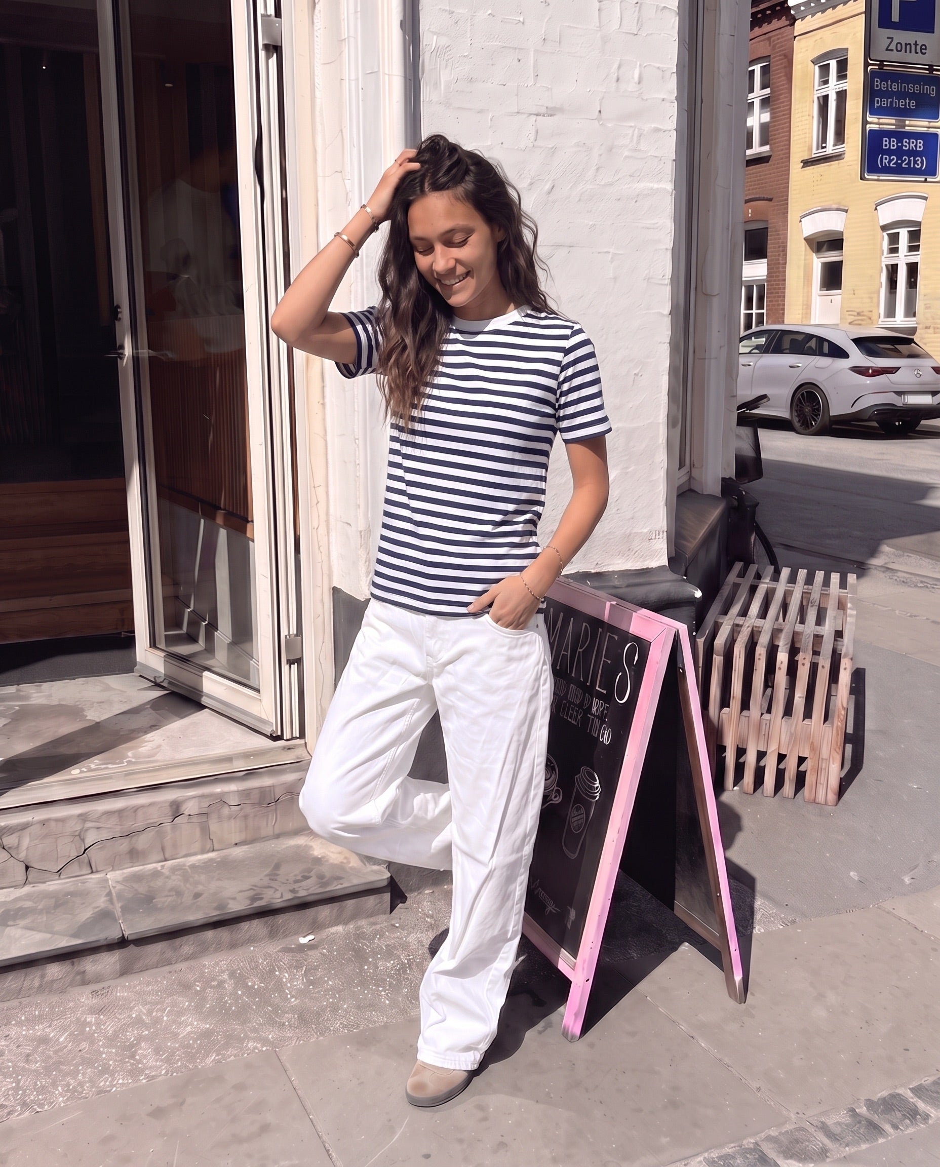 RIA STRIPE TEE - MARITIME BLUE - Dinvintageshop