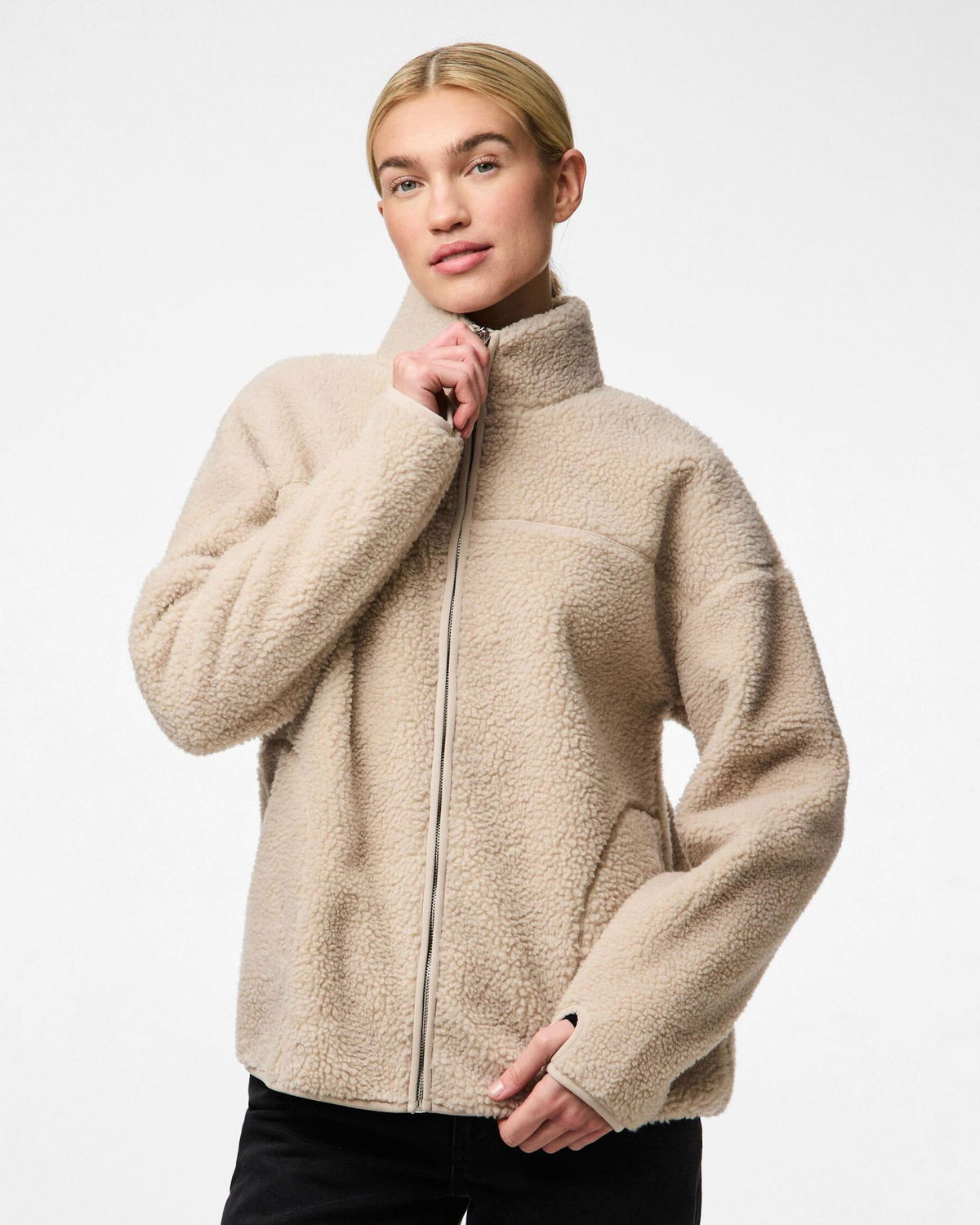 SADIA TEDDY JACKET - SILVER GRAY - Dinvintageshop