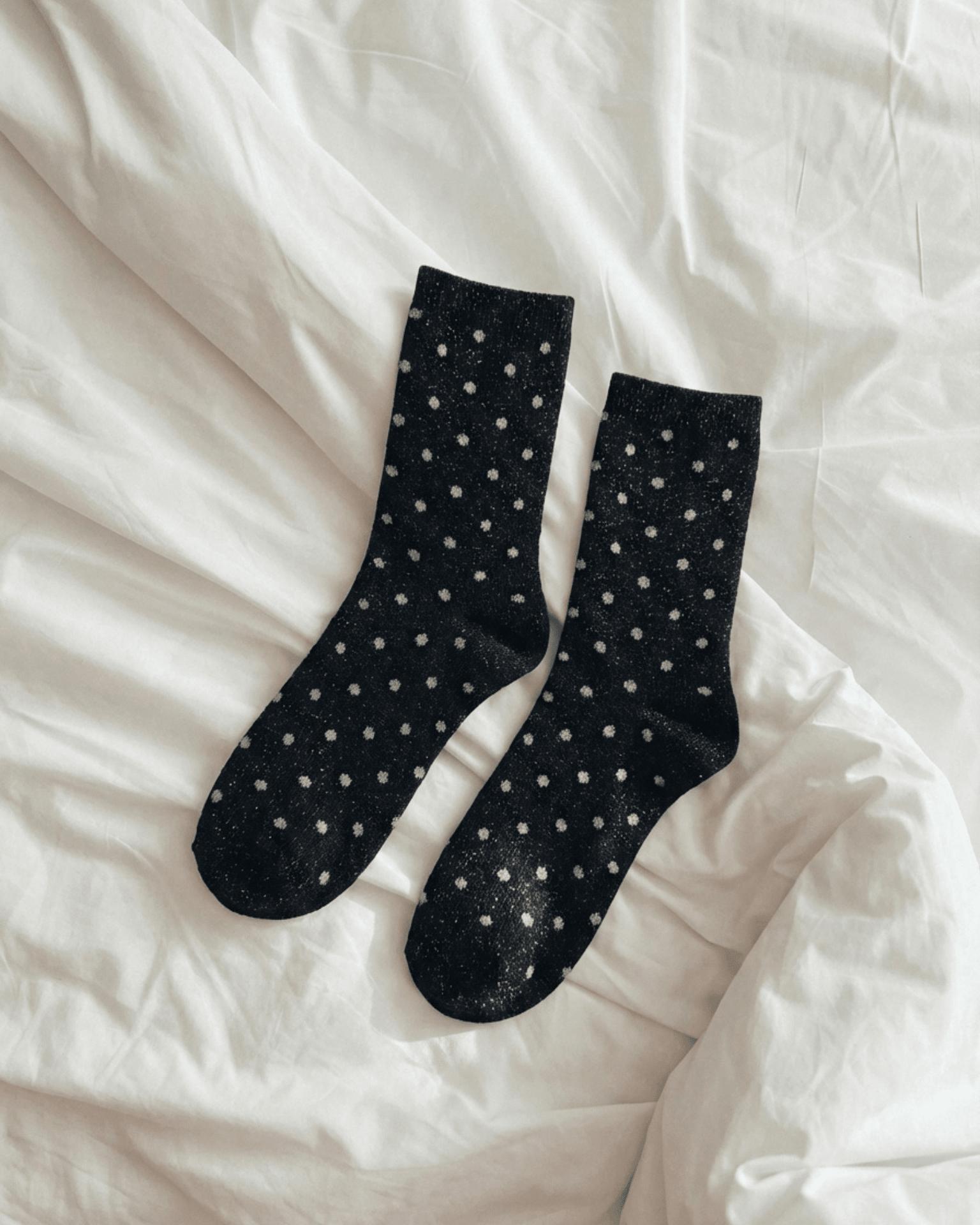 SEBBY GLITTER SOCKS - BLACK / SILVER DOTS