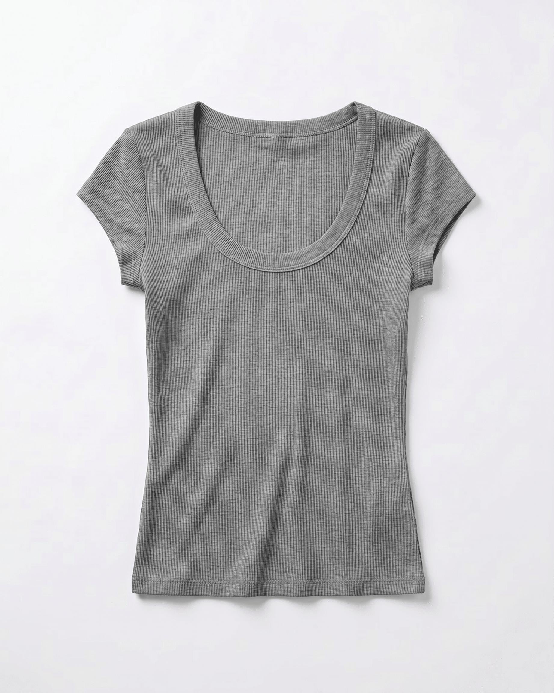 THEA KORTÆRMET T-SHIRT - LT GREY