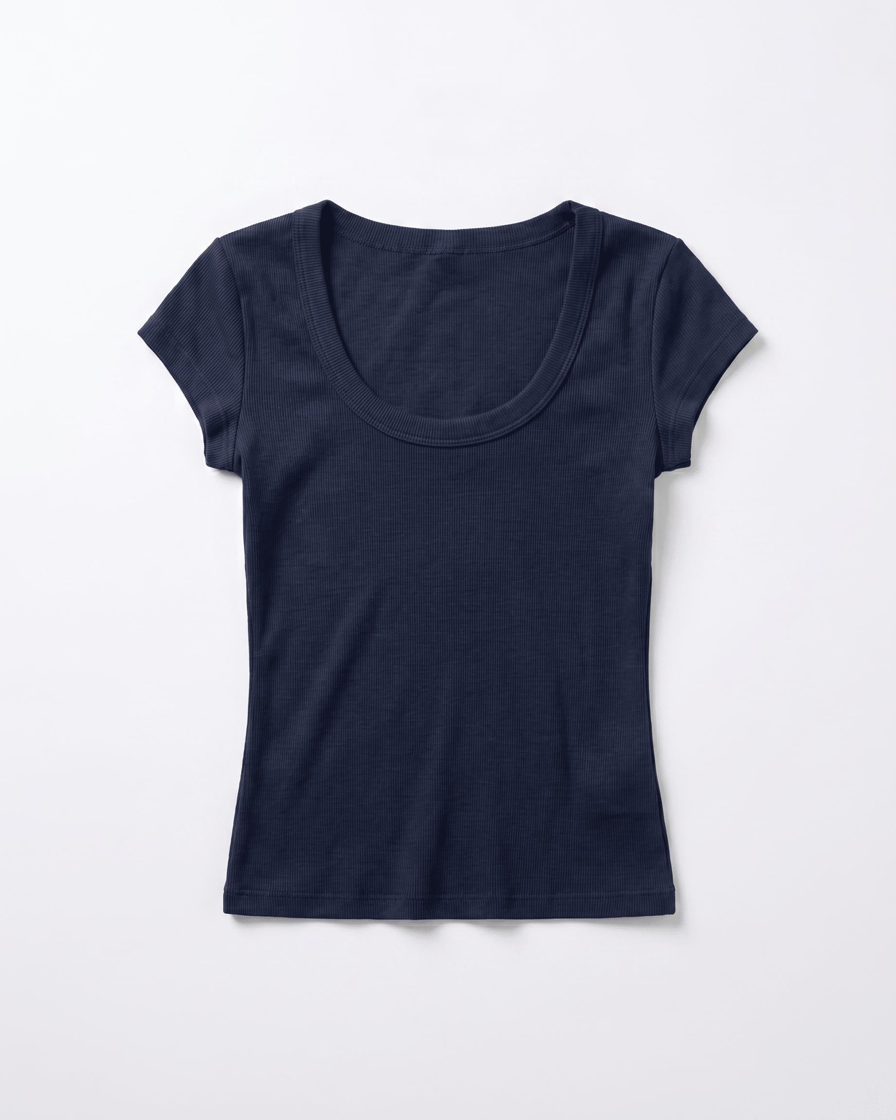 THEA KORTÆRMET T-SHIRT - NAVY