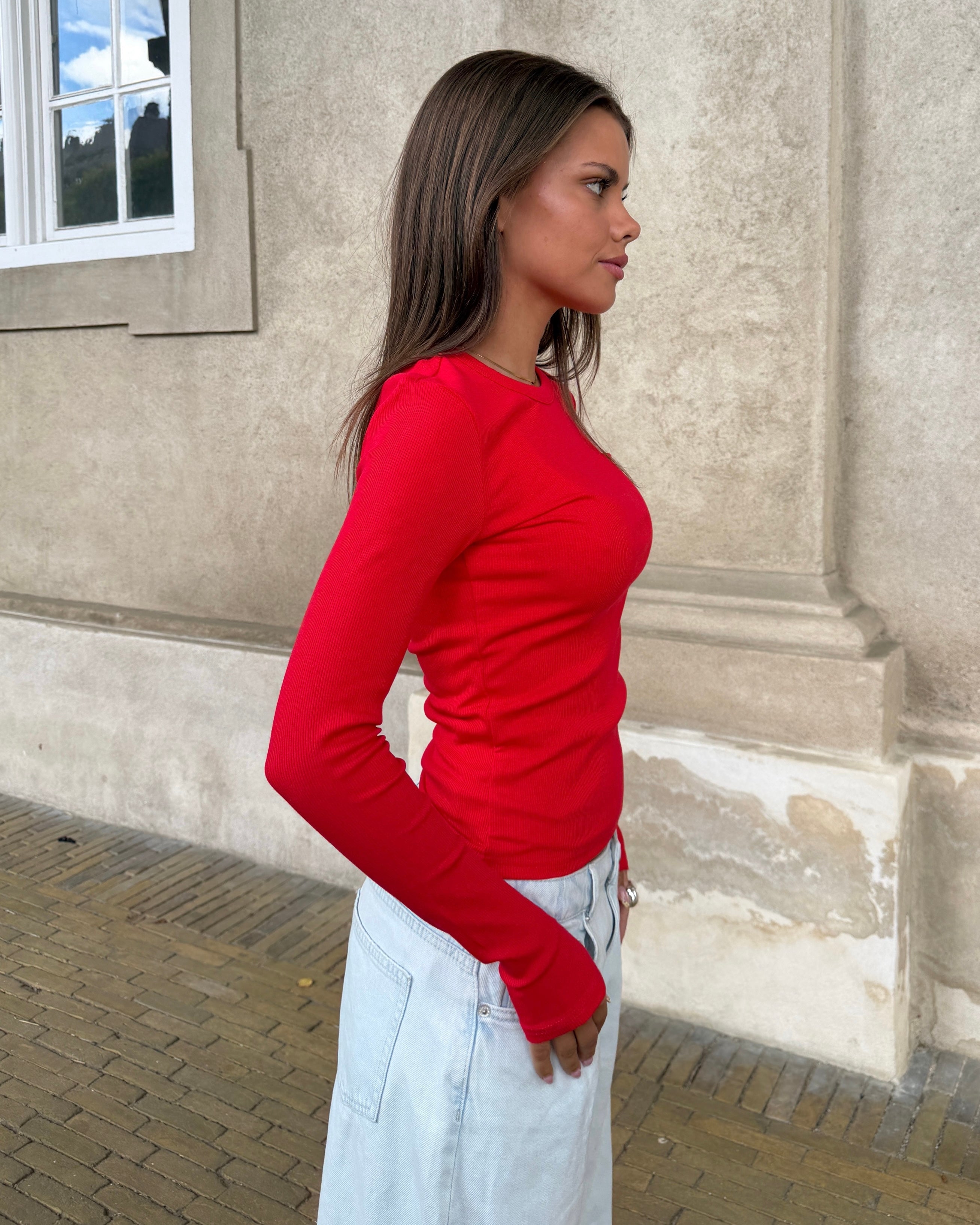 TILDE LANGÆRMET T-SHIRT - RED - Dinvintageshop