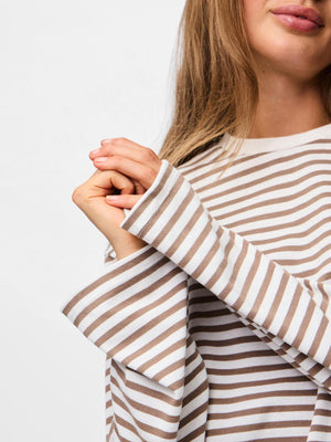 SADIE STRIPE TEE LS - CLOUD DANCER FOSSIL