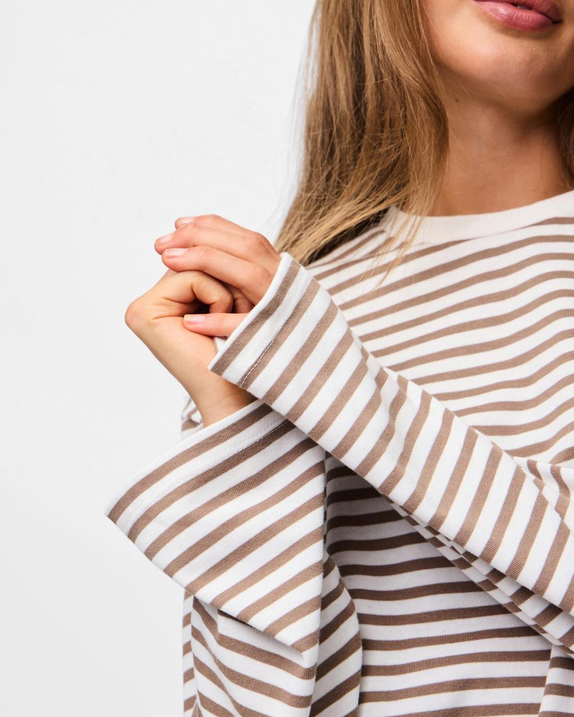 SADIE STRIPE TEE LS - CLOUD DANCER / FOSSIL
